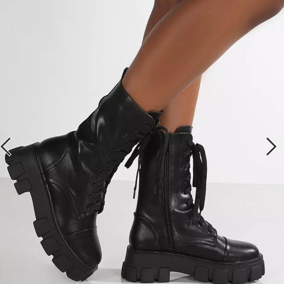 Public Desire Intention Chunky Lace Up Boot - Size 9 - Picture 1 of 3